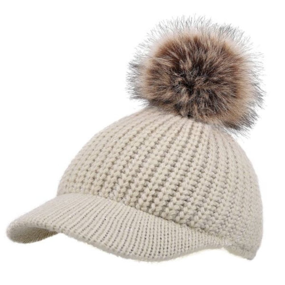 Arctic Paw Cable Knit Beanie with Faux Fur Pompom